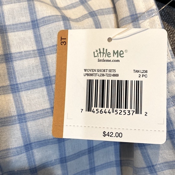 LITTLE ME Boy 2-Piece Roll Up Tab Sleeve Short Set Tan Blue Bow Tie Size 3T NEW - Picture 11 of 11